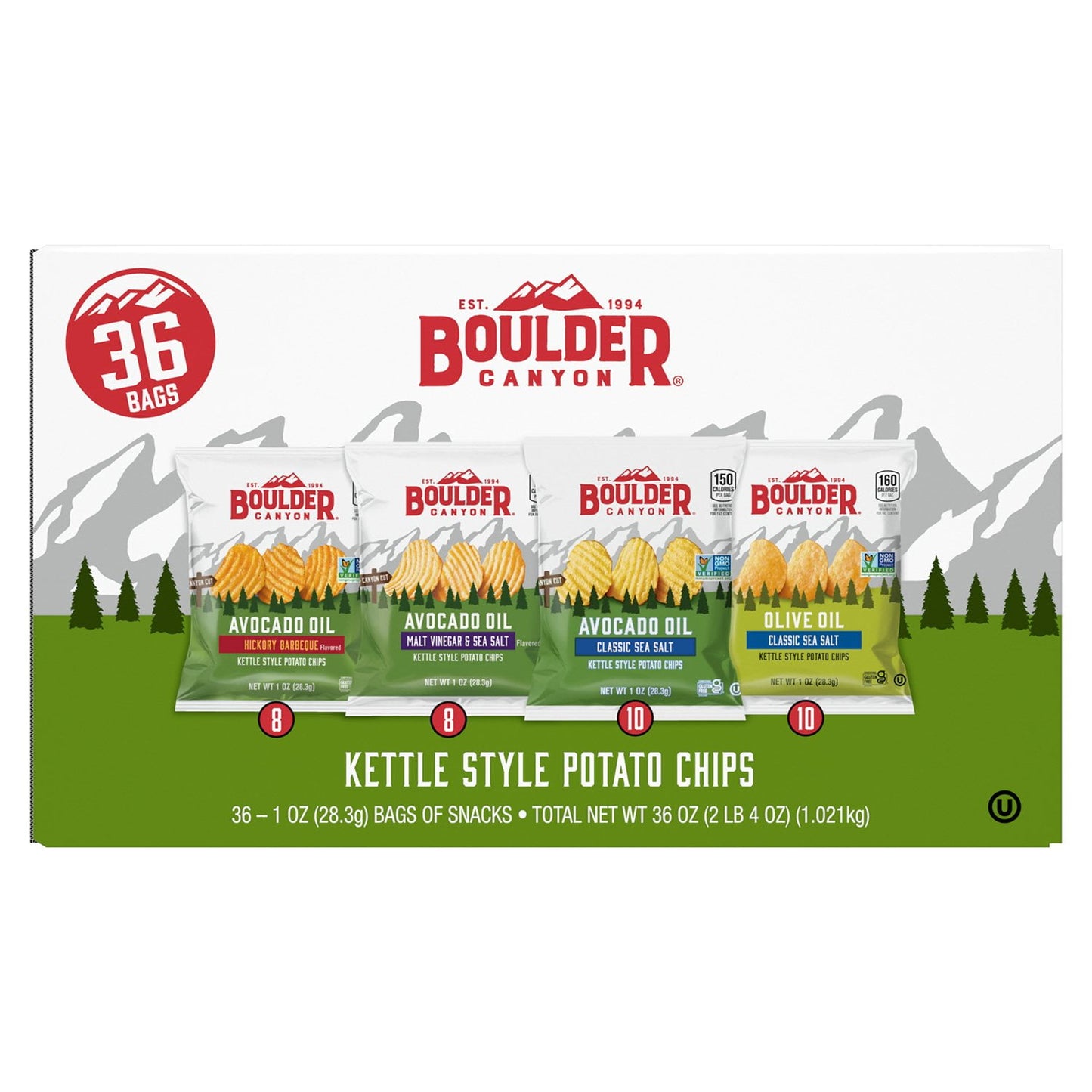 Boulder Canyon Kettle Style Variety Pack Potato Chips, 1 oz., 36 pk.