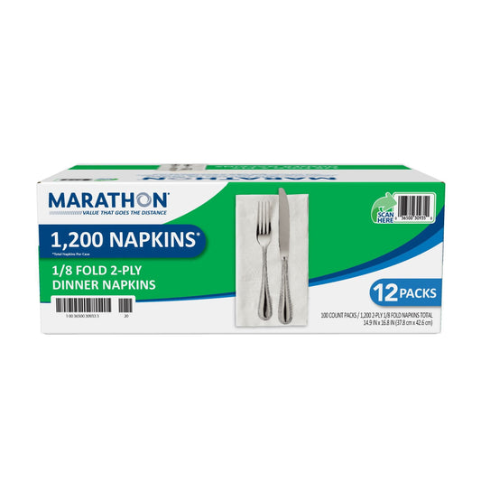 Marathon 1/8 Fold 2-Ply White Dinner Napkin, 12 pks., 100 napkins/pk.
