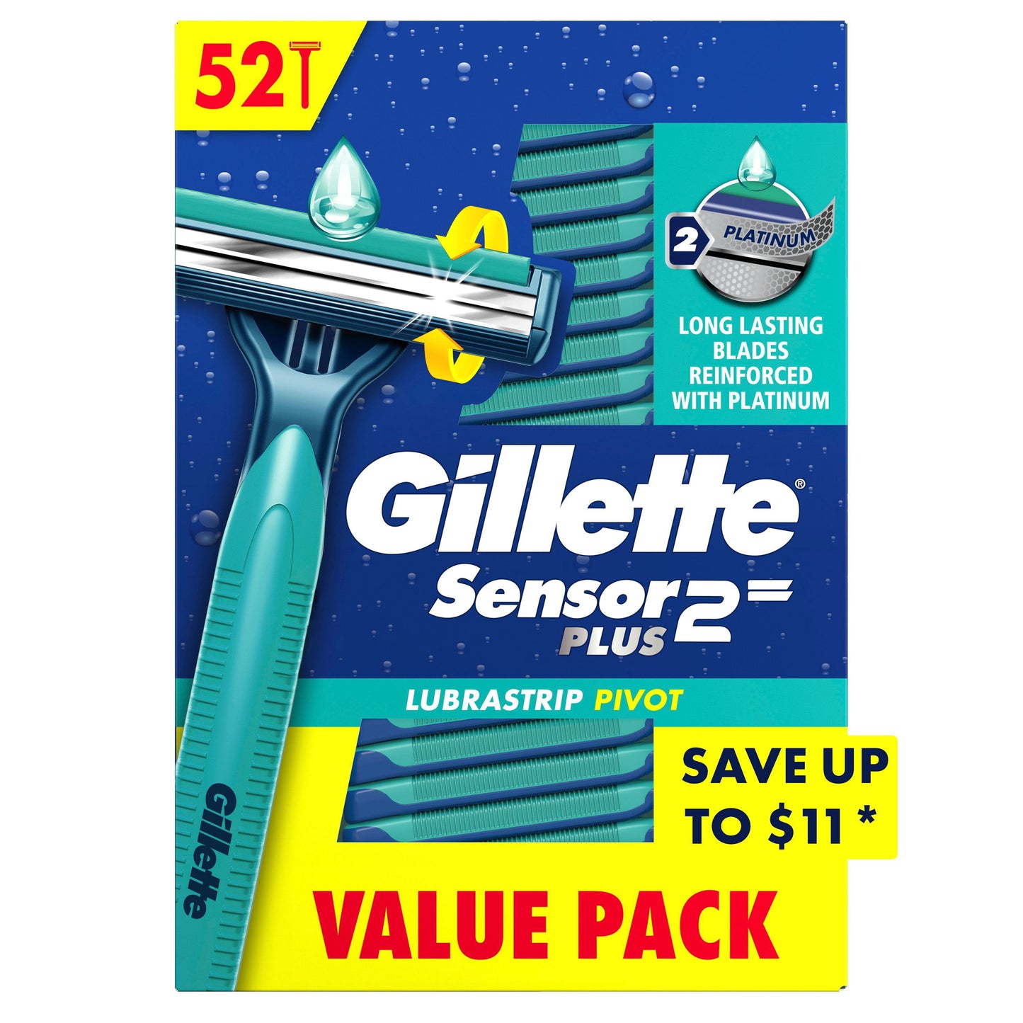 Gillette Sensor2 Plus Lubrastrip Pivoting Head Disposable Razors, 52 ct.