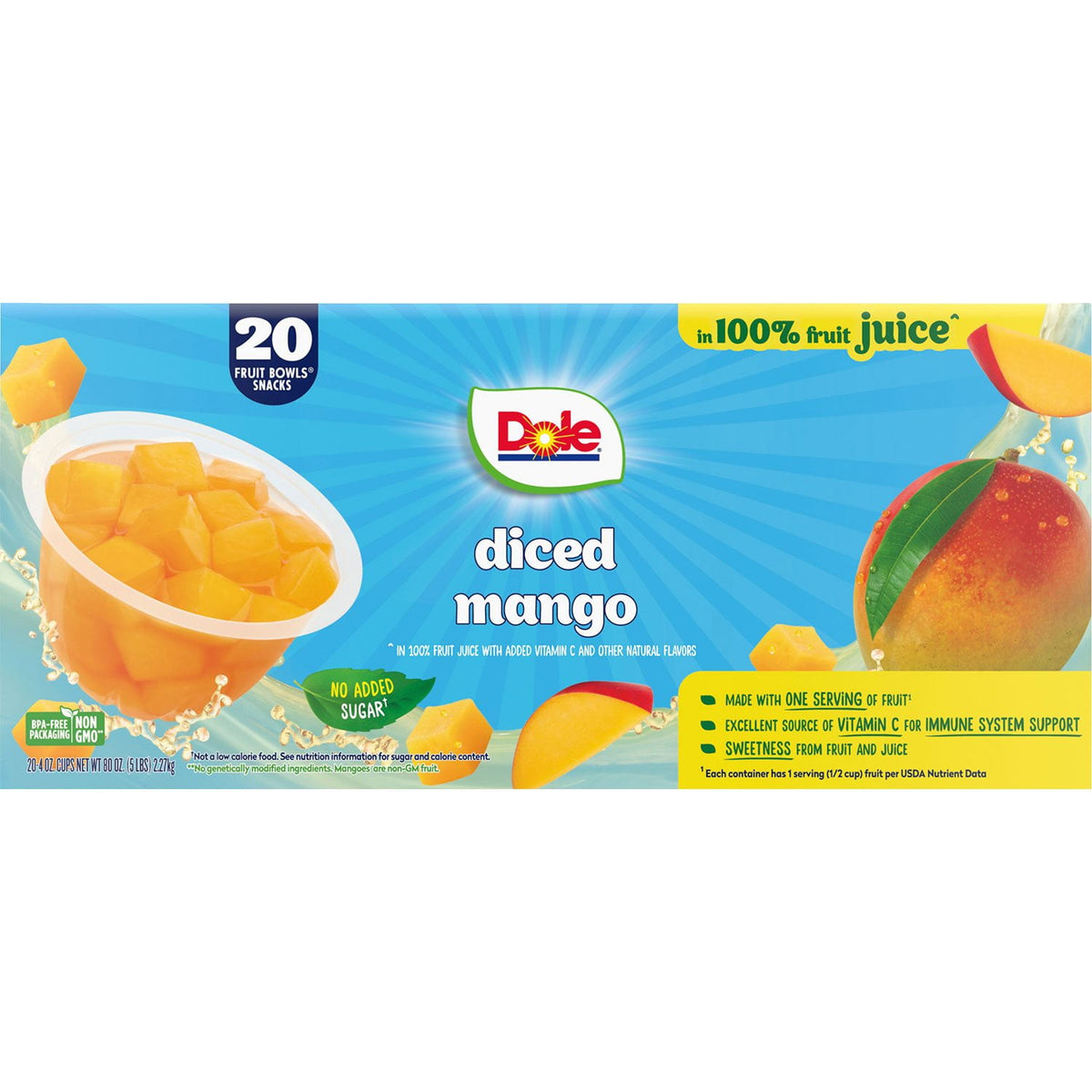 Dole Fruit Bowls Diced Mango in 100% Juice, 4 oz., 20 pk.