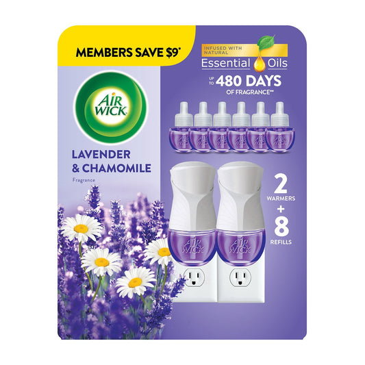 Air Wick Plug In Scented Oil Air Fresheners, Lavender & Chamomile, 2 warmers + 8 refills