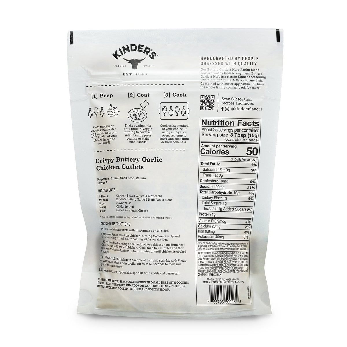 Kinder’s Crispy Panko Blend, Buttery Garlic & Herb Seasoned, 13 oz.