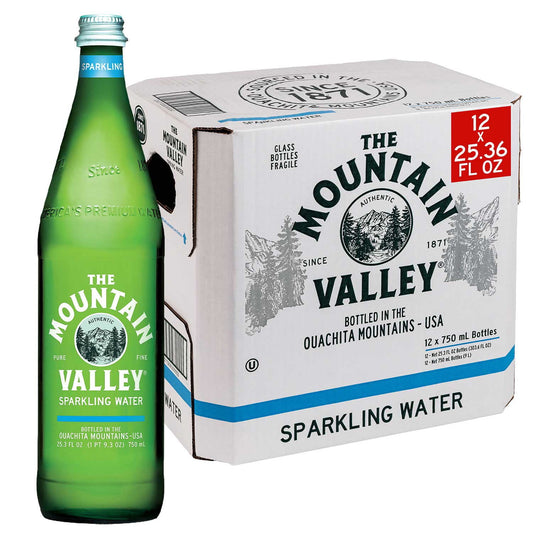 Mountain Valley Spring Water Sparkling 750ml Glass Bottles, 12 pk.