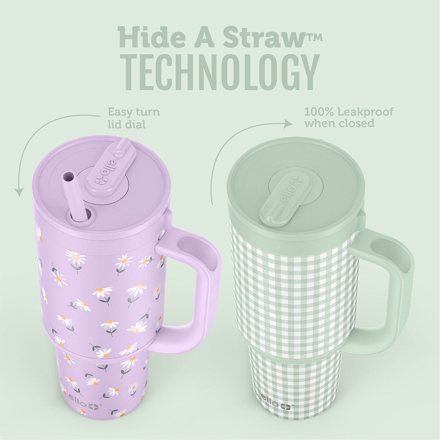 Ello Oasis 30oz Stainless Steel Tumbler with Handle, 100% Leakproof, 2-Pack
