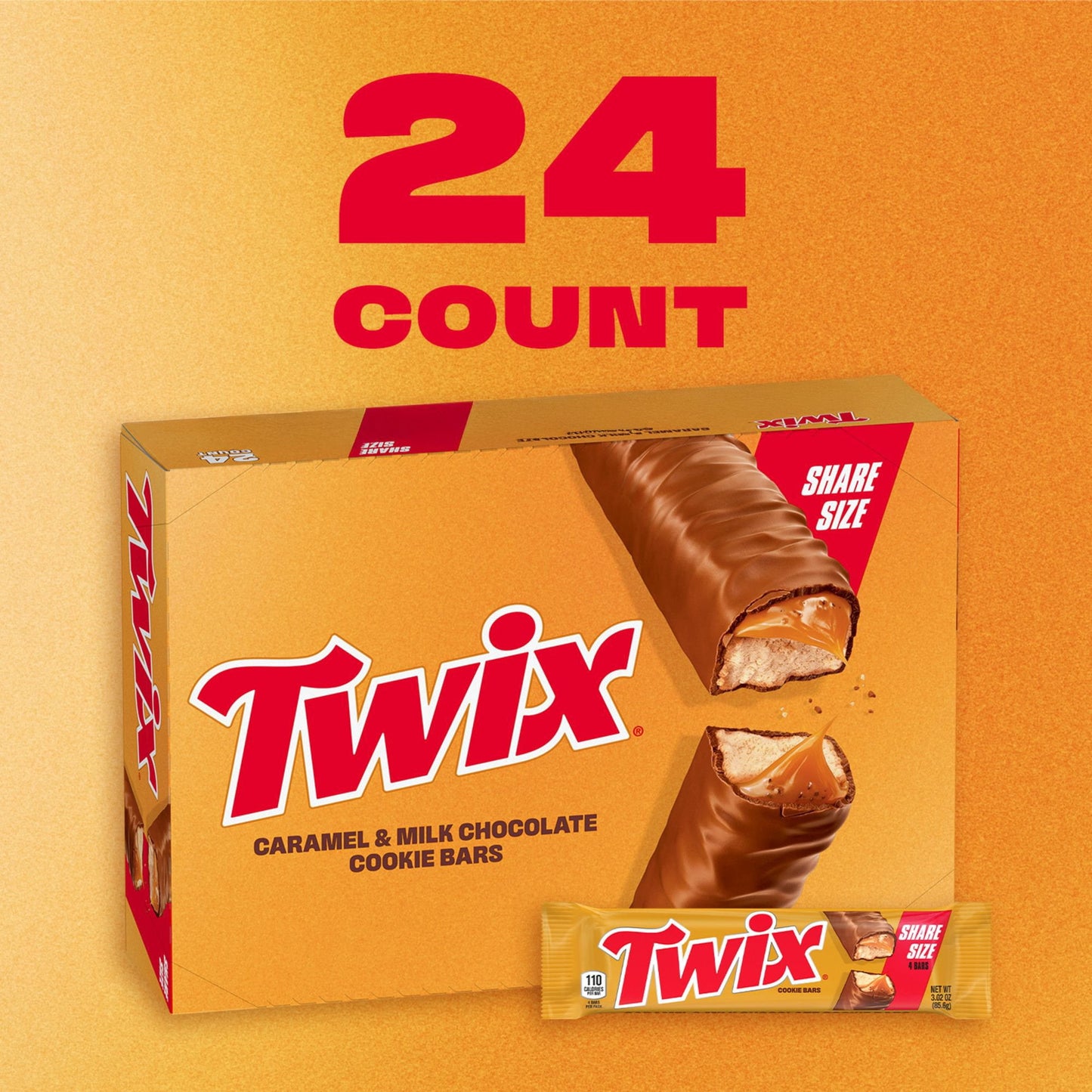 Twix Caramel Cookie Chocolate Candy Bars, Share Size, 3.02 oz., 24 pk.