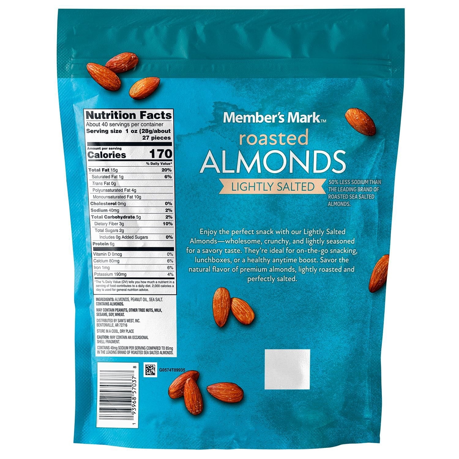 Member's Mark Lightly Salted Roasted Almonds, 40 oz.