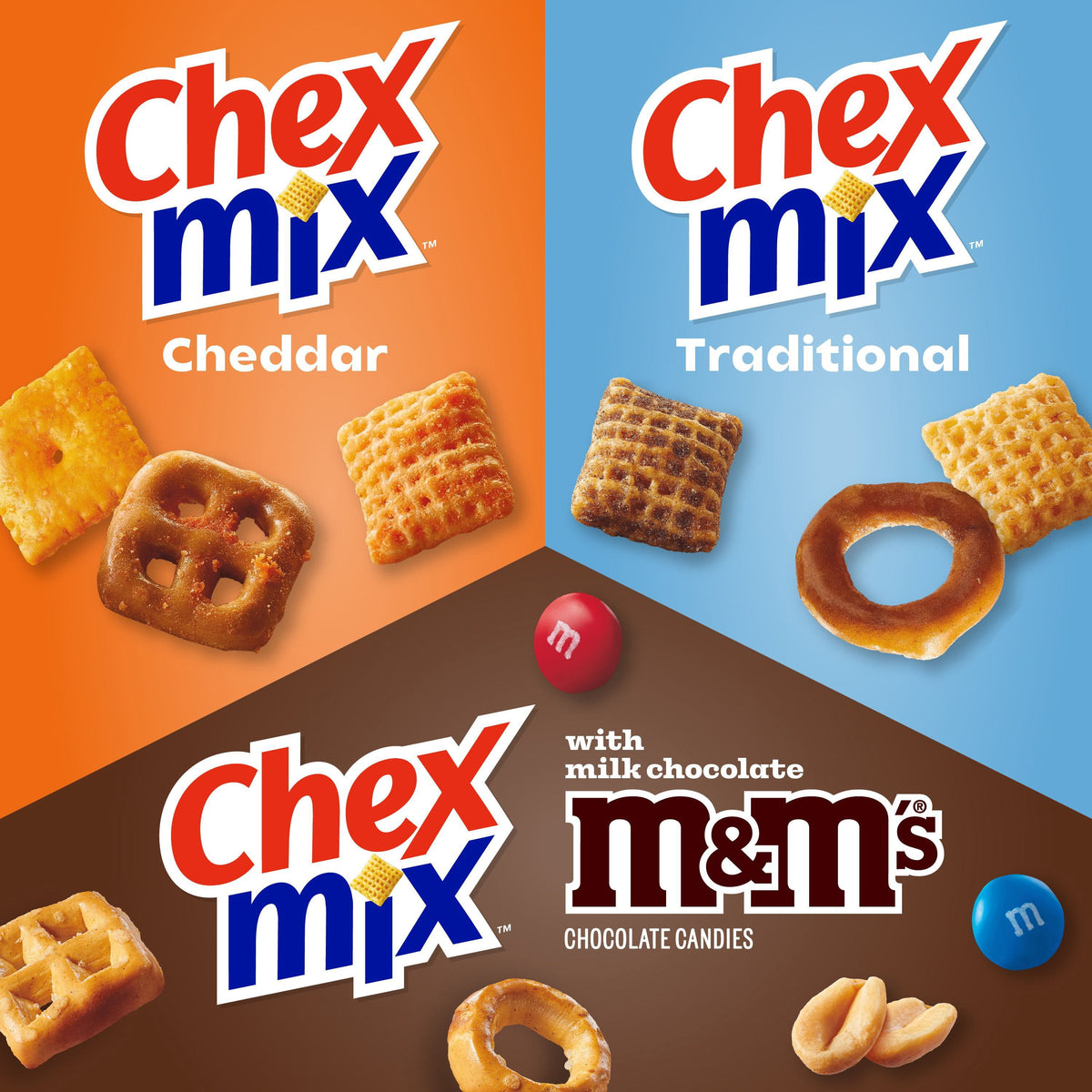Chex Mix Traditional, Cheddar and M&M Sweet & Salty Mix Variety Pack, 1.75 oz., 40 pk.