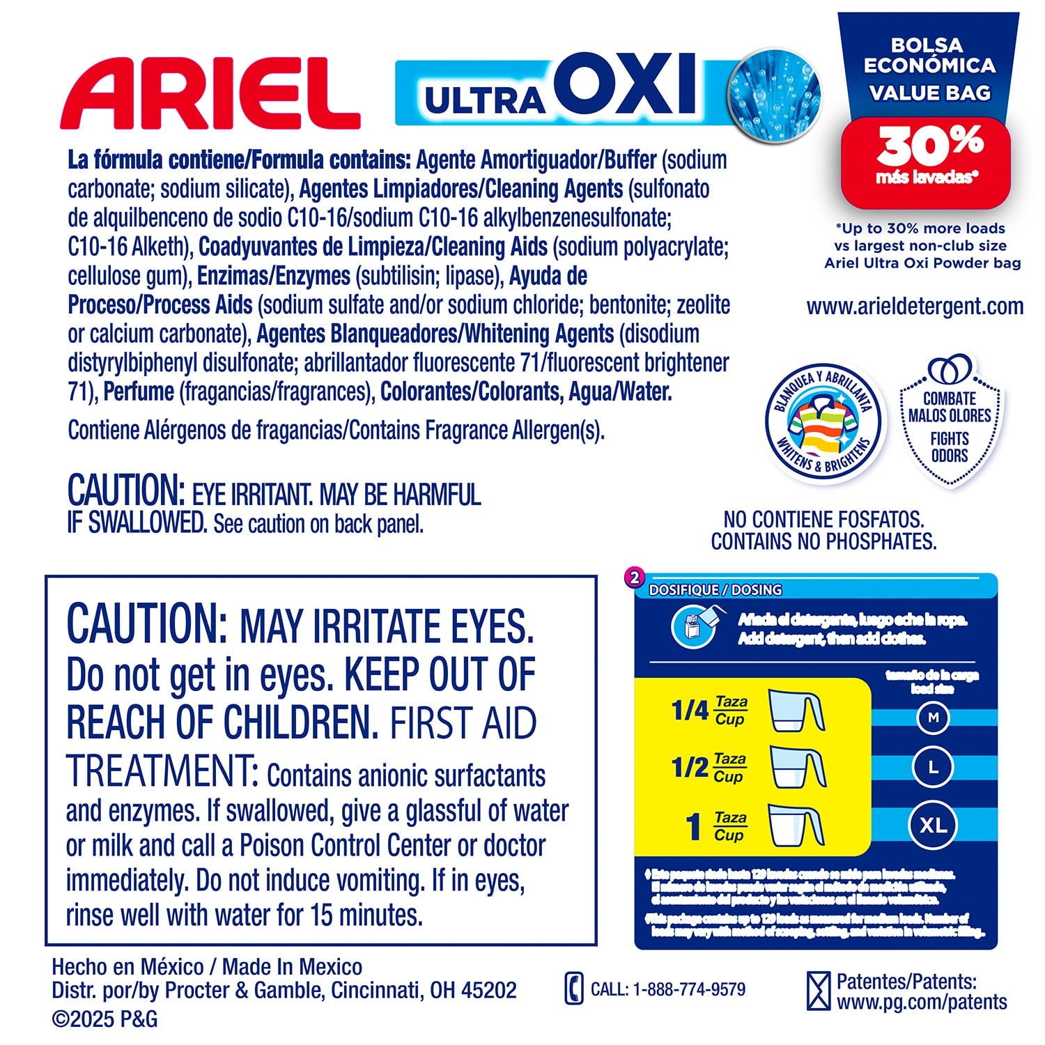 Ariel Ultra Oxi Powder Laundry Detergent, Original, 129 Loads, 205 oz.