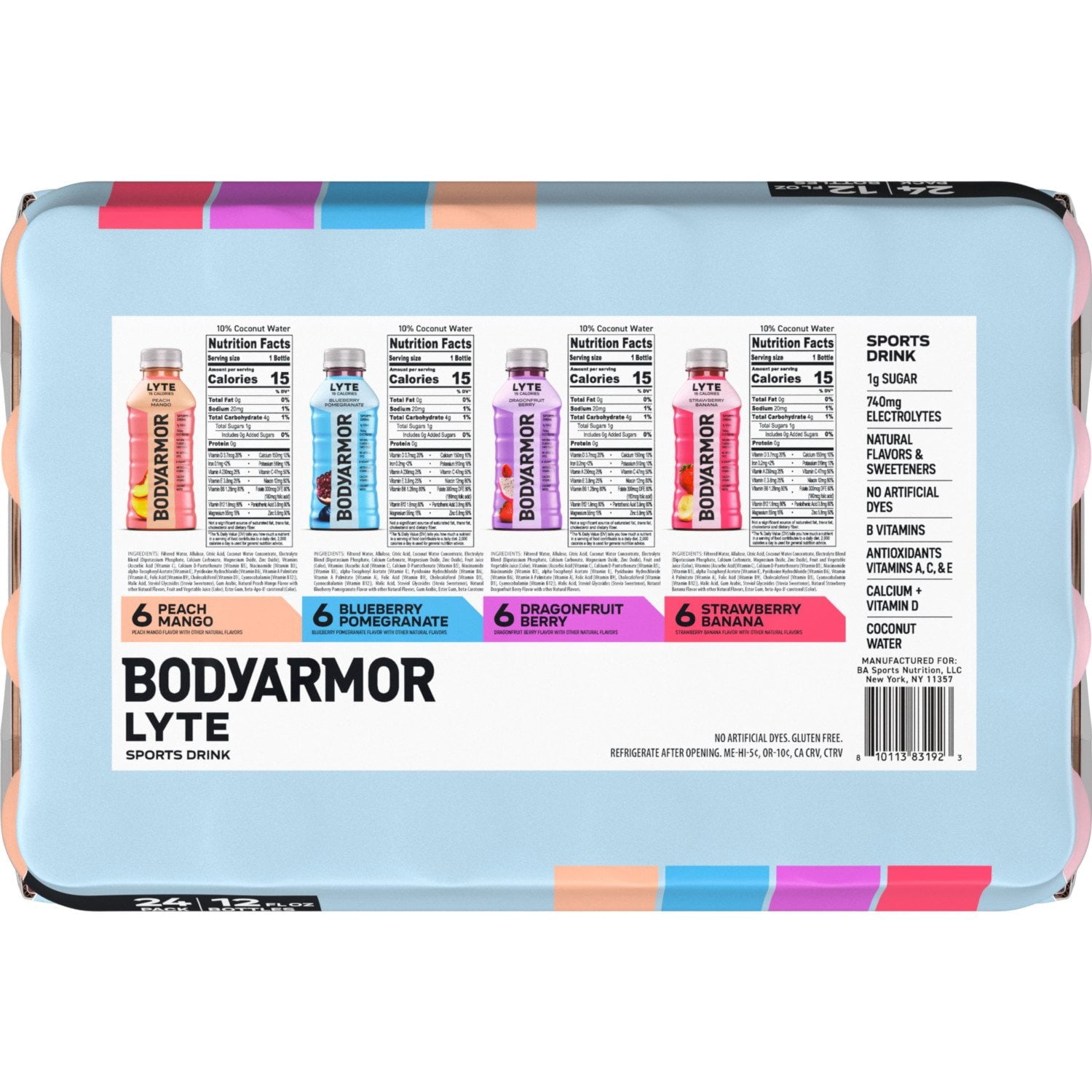 BODYARMOR LYTE Sports Drink Variety Pack Bottles, 12 fl. oz., 24 pk.