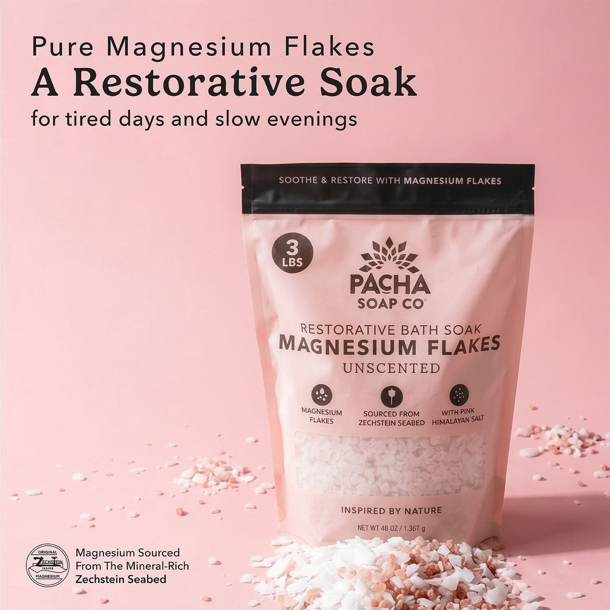 Pacha Soap Co, Pink Himalayan Magnesium, Salt Soak, 48 oz.