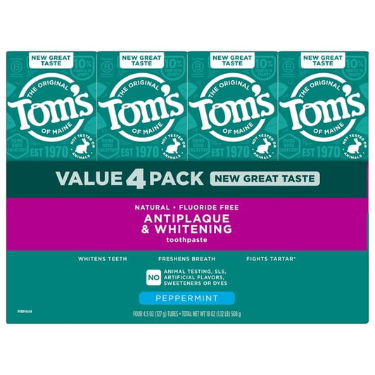 Tom's of Maine Fluoride-Free Antiplaque & Whitening Toothpaste, 4.5 oz., 4 pk.