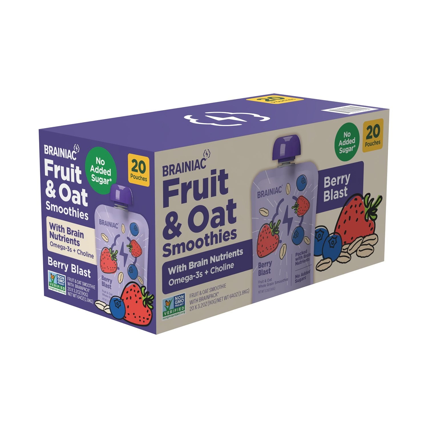 Brainiac Fruit and Oat Smoothie Pouches, 3.2 oz., 20 ct.