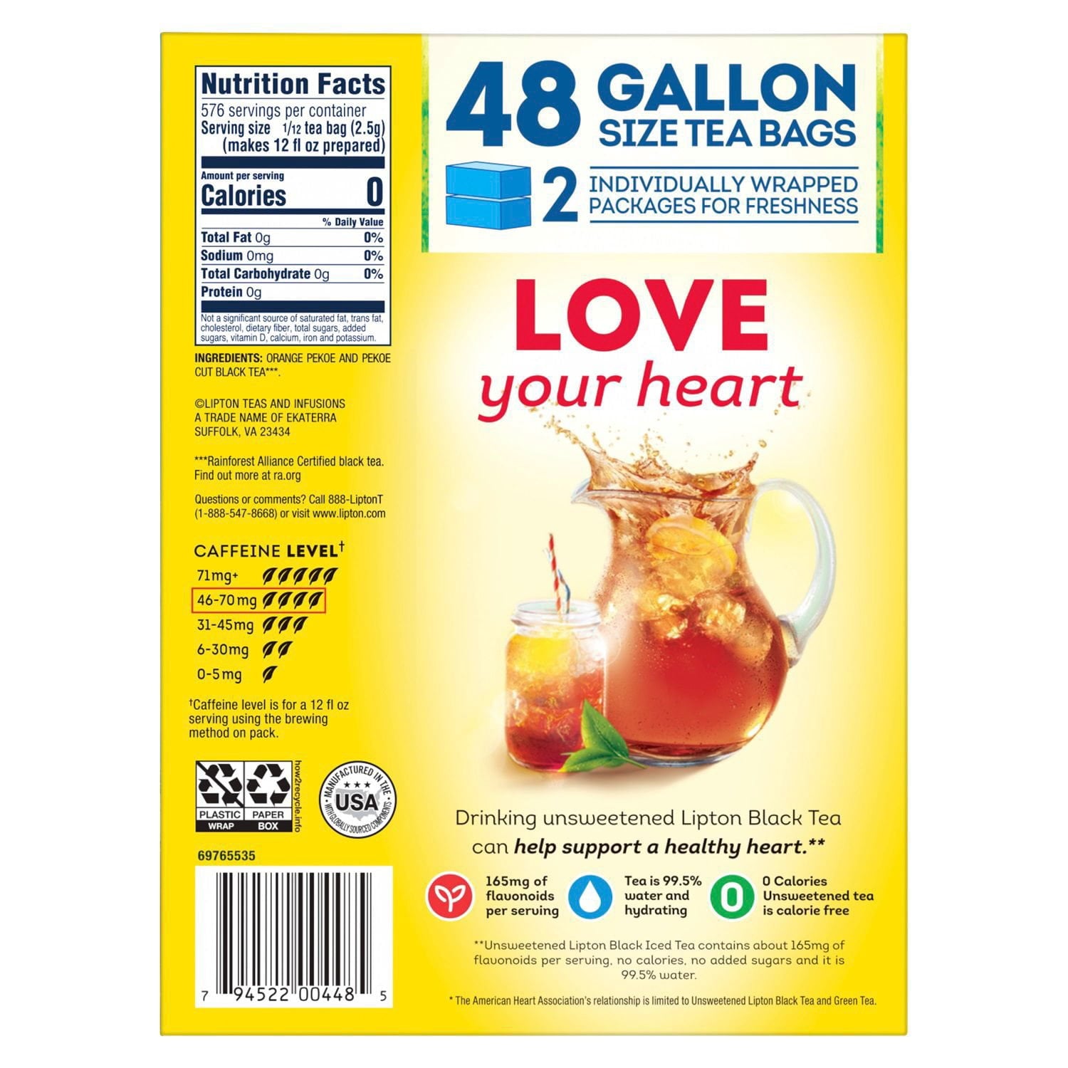 Lipton Iced Tea, Gallon Size Tea Bags, 48 ct.