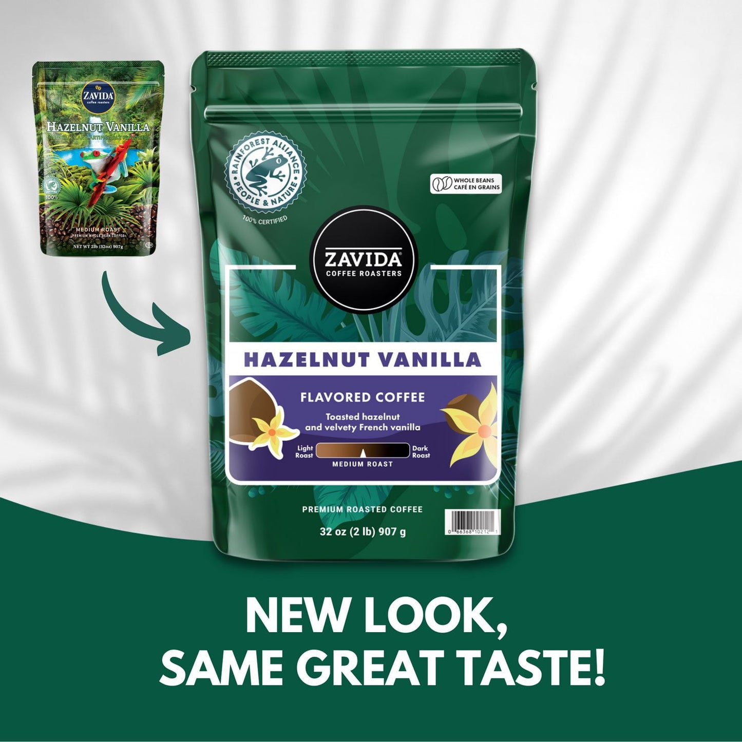 Zavida Coffee Whole Bean Coffee, Hazelnut Vanilla, 32 oz.