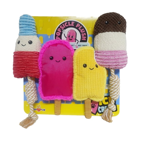 HugFun, Popsicle Plush Dog Toy, Multi-Pack, 4-Piece Set