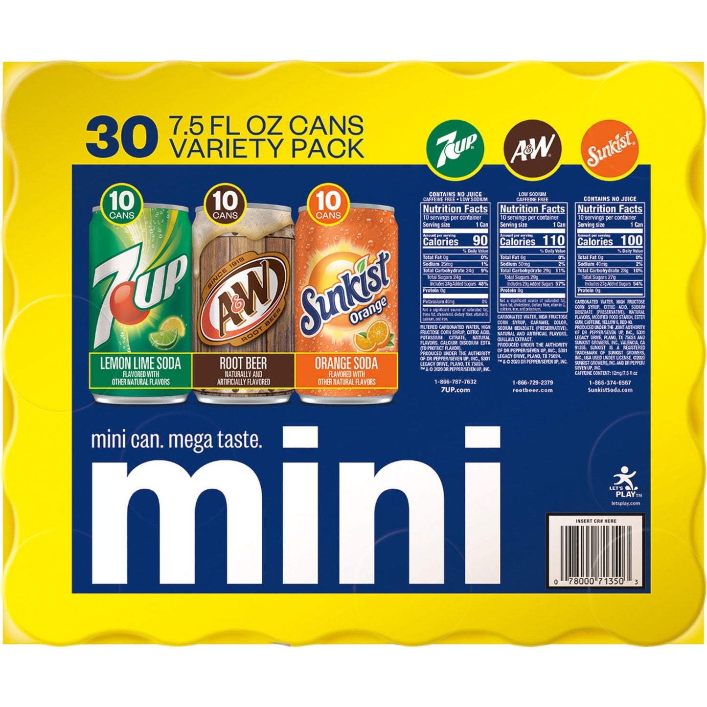 7UP, A&W Root Beer and Sunkist Variety Pack 7.5 fl. oz., 30 pk.