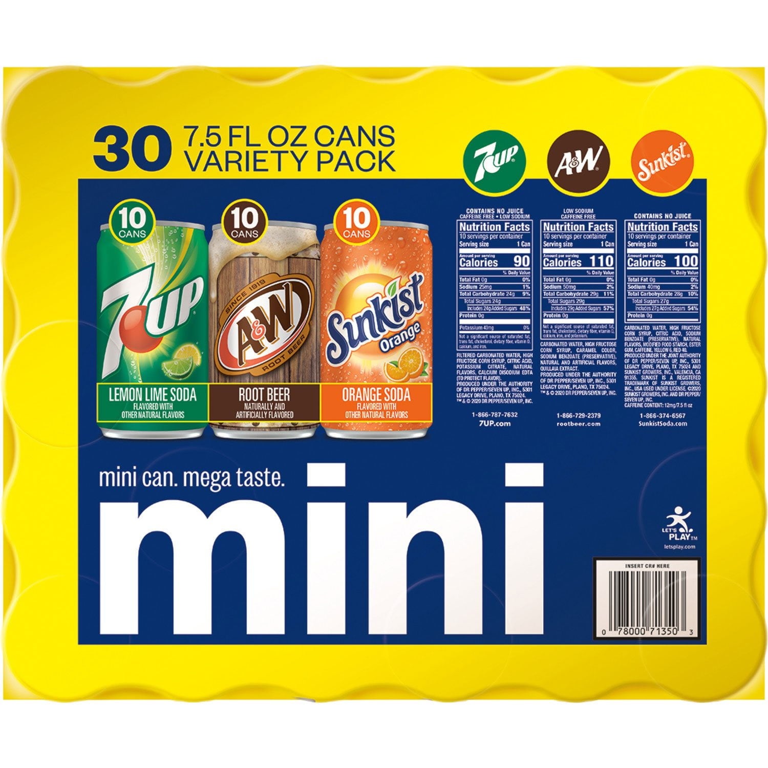 7UP, A&W Root Beer and Sunkist Variety Pack 7.5 fl. oz., 30 pk.