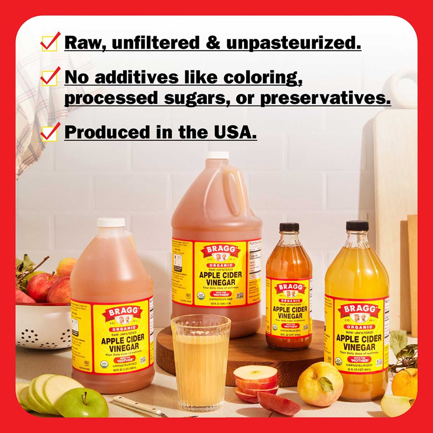 Bragg Organic Raw Unfiltered Apple Cider Vinegar, 128 fl. oz.