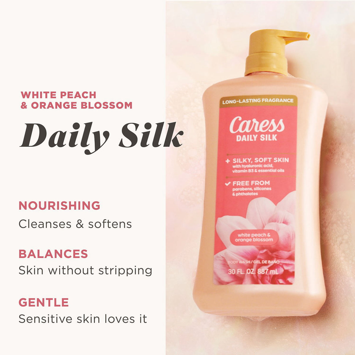Caress Daily Silk Hydrating Body Wash, White Peach & Orange Blossom, 30 fl. oz., 2 pk.