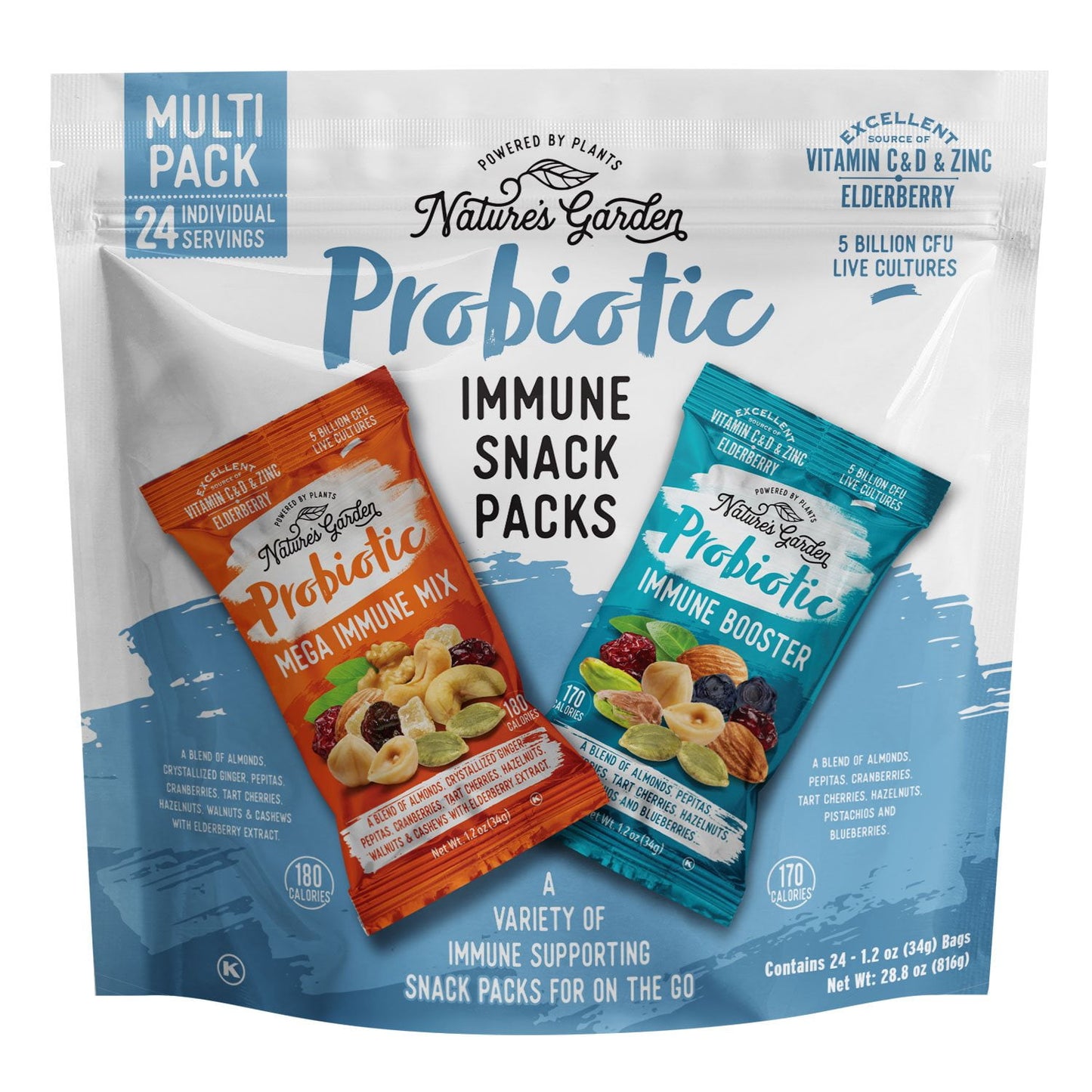 Nature's Garden Probiotic Immune Booster Trail Mix, Variety Pack, 1.2 oz., 24 pk.