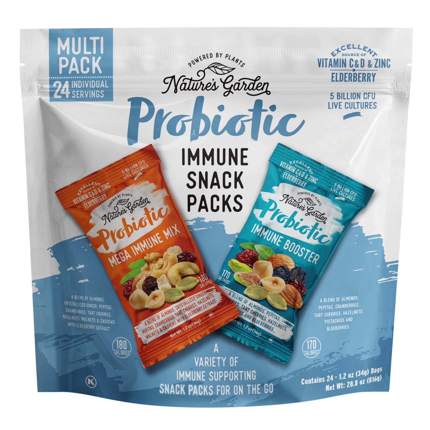Nature's Garden Probiotic Immune Booster Trail Mix, Variety Pack, 1.2 oz., 24 pk.