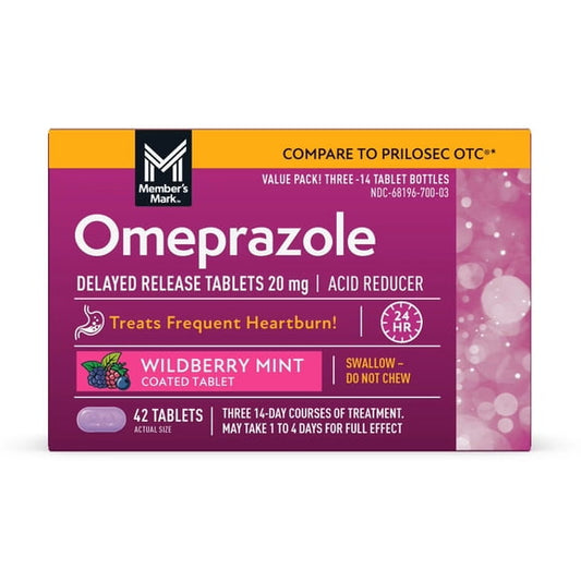 Member's Mark Wildberry Mint Omeprazole Tablets, 20mg, 42 ct.