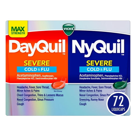 Vicks DayQuil & NyQuil Severe Cough, Cold & Flu Relief LiquiCaps, 72 ct.