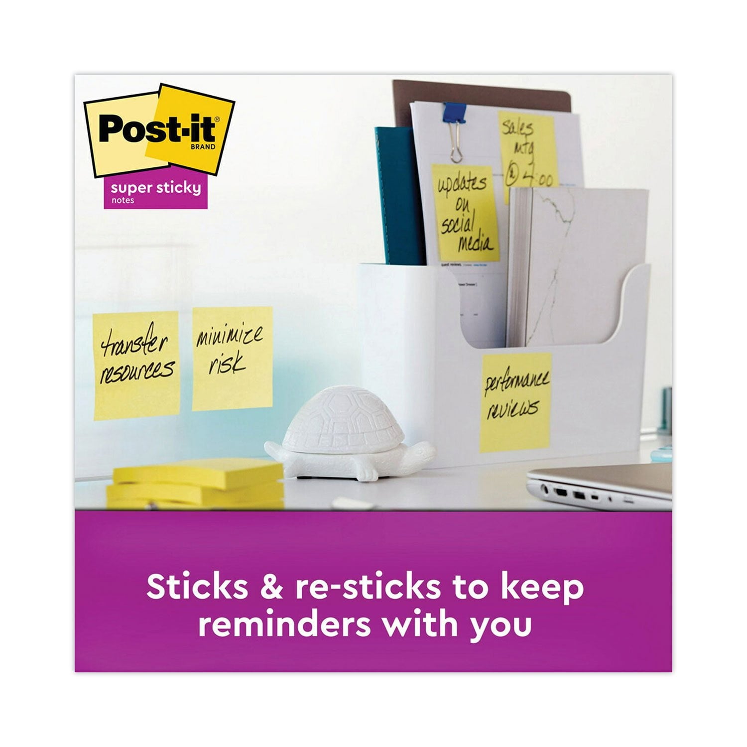 Post-it Notes Super Sticky Pads, 3" x 3", Canary Yellow, 24 Pads, 2,160 Total Sheets