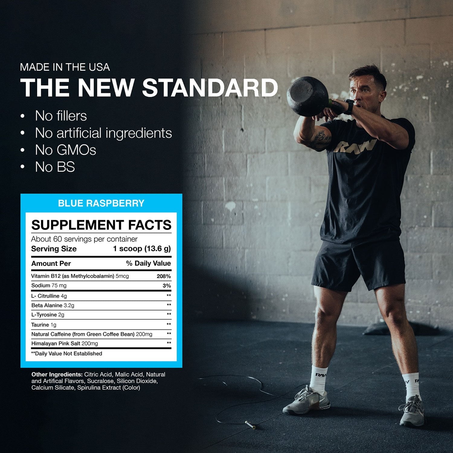 RAW Nutrition CBUM Essential Pre Workout Powder, Blue Raspberry, 1.78 lbs.