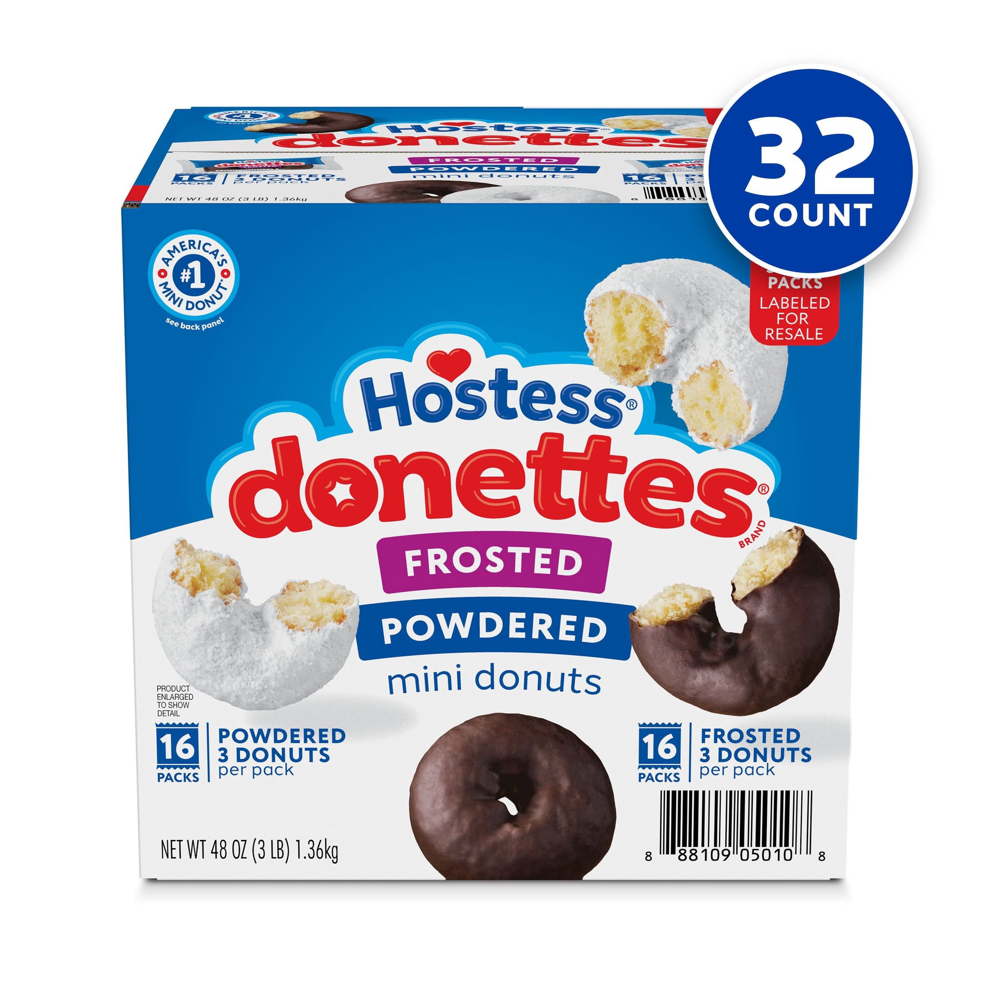 Hostess Donettes Variety Pack Donuts, Snack Size, 1.5 oz., 32 pk.
