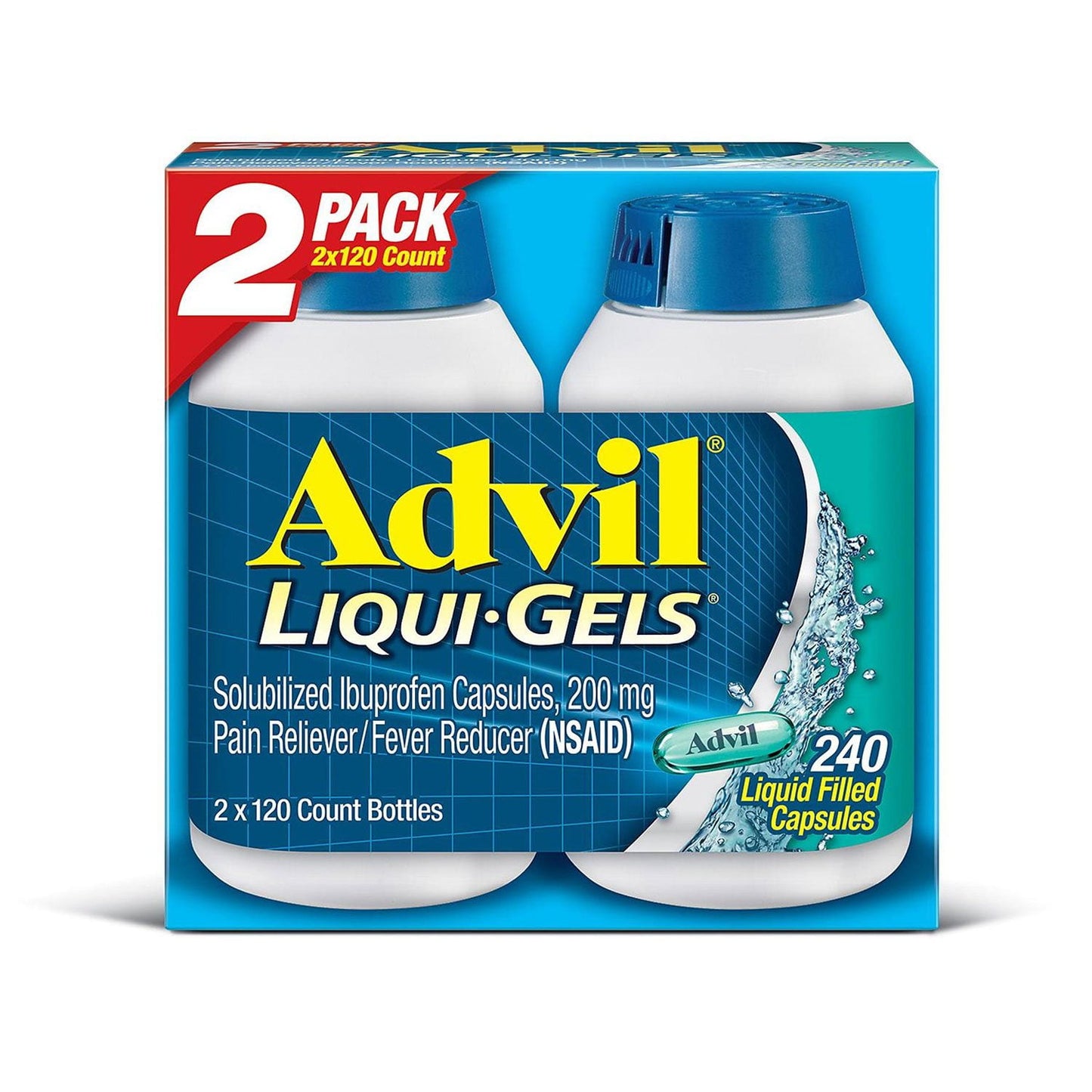 Advil Liqui-Gels Pain Reliever and Fever Reducer, Ibuprofen 200mg Capules, 240 ct.