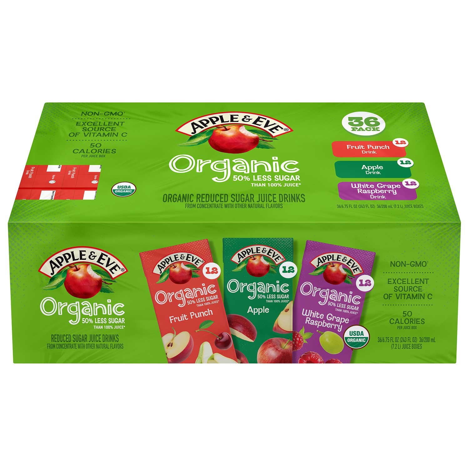 Apple & Eve Organic Reduced Sugar Variety Pack, 6.75 fl. oz., 36 pk.