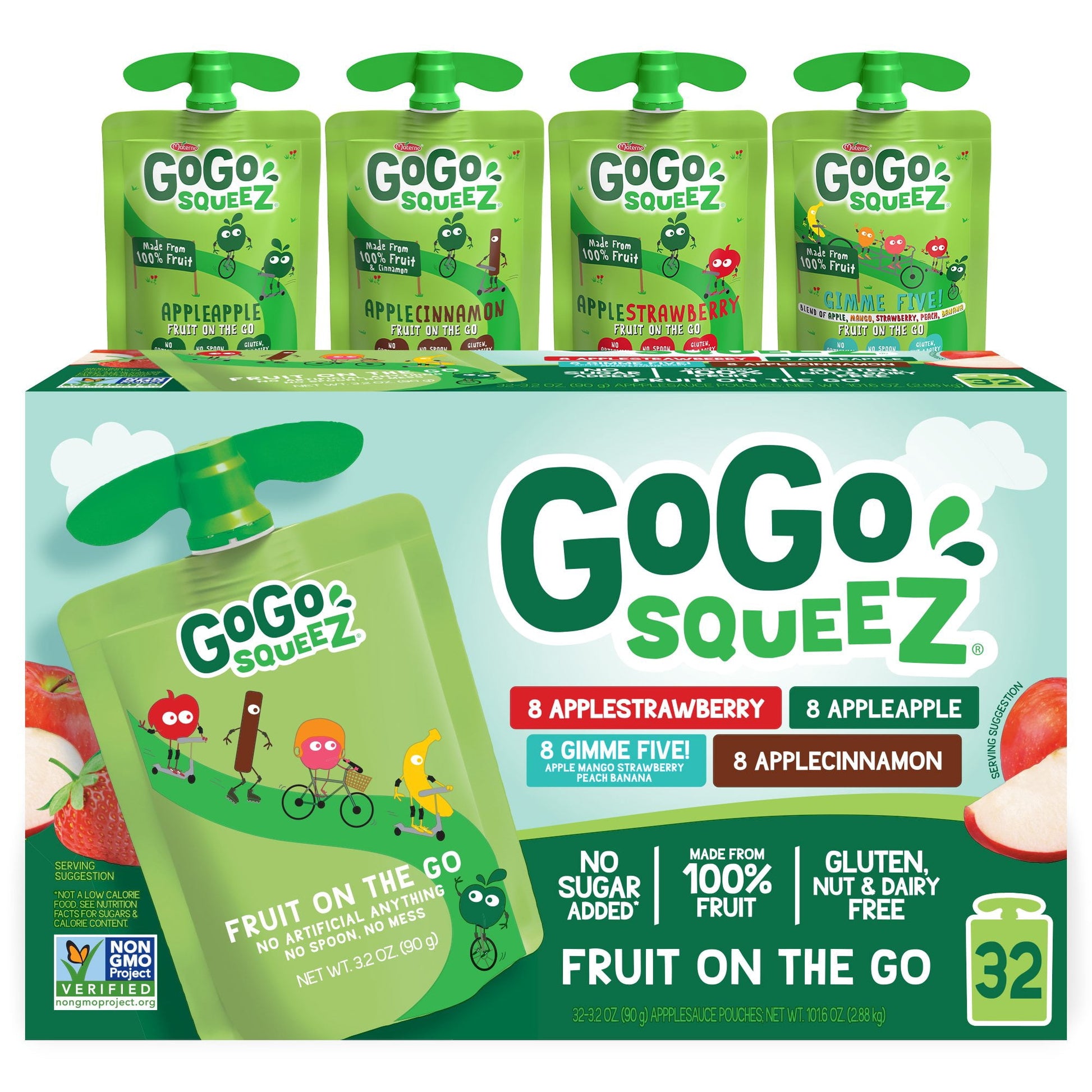 GoGo SqueeZ Applesauce Pouches, Variety Pack, 3.2 oz., 32 ct.
