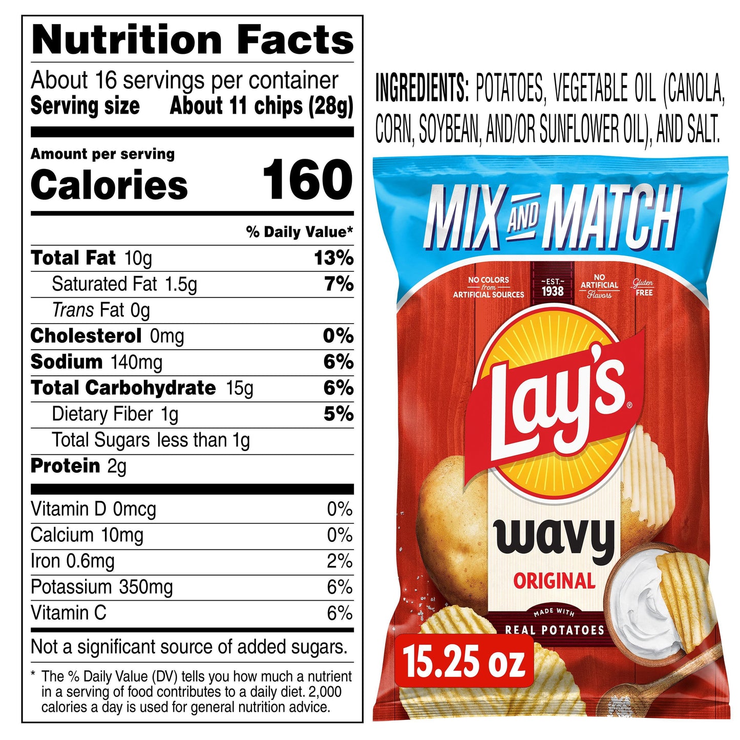 Lay's Wavy Original Potato Chips, 15.625 oz.