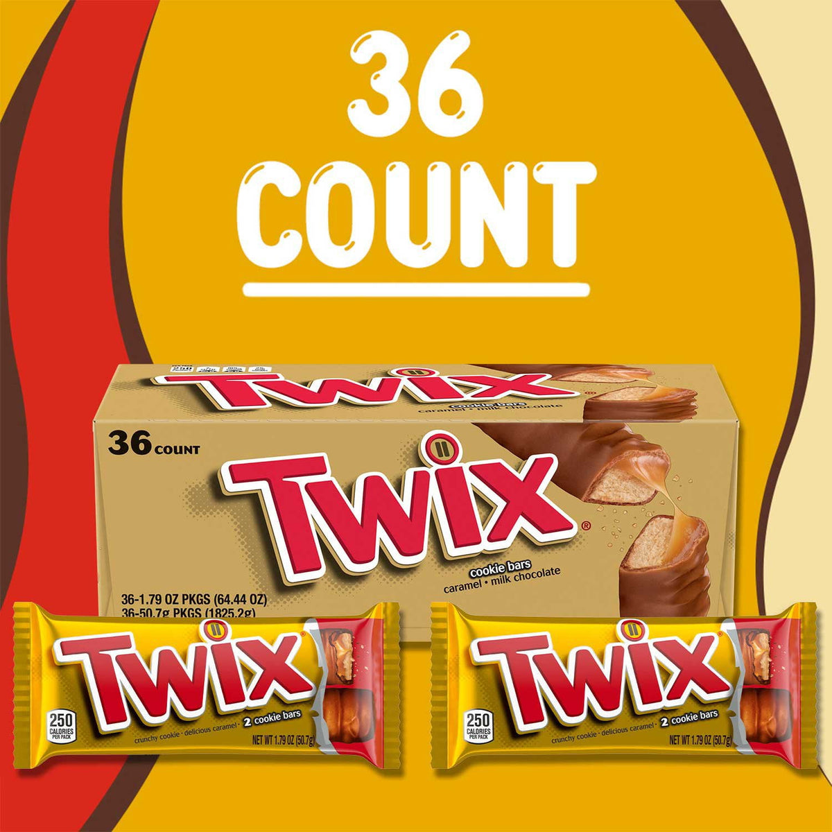 Twix Caramel Cookie Chocolate Candy Bars, Full Size, 1.79 oz., 36 pk.