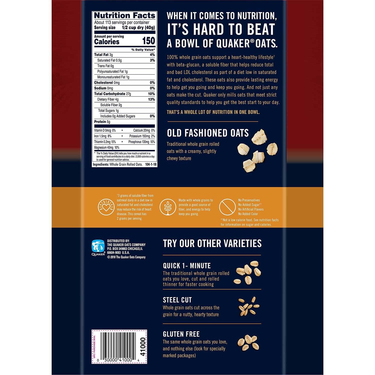 Quaker Old Fashioned Oats, 160 oz.