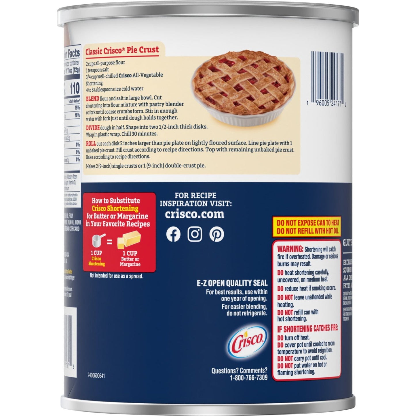 Crisco All-Vegetable Shortening, 96 oz.