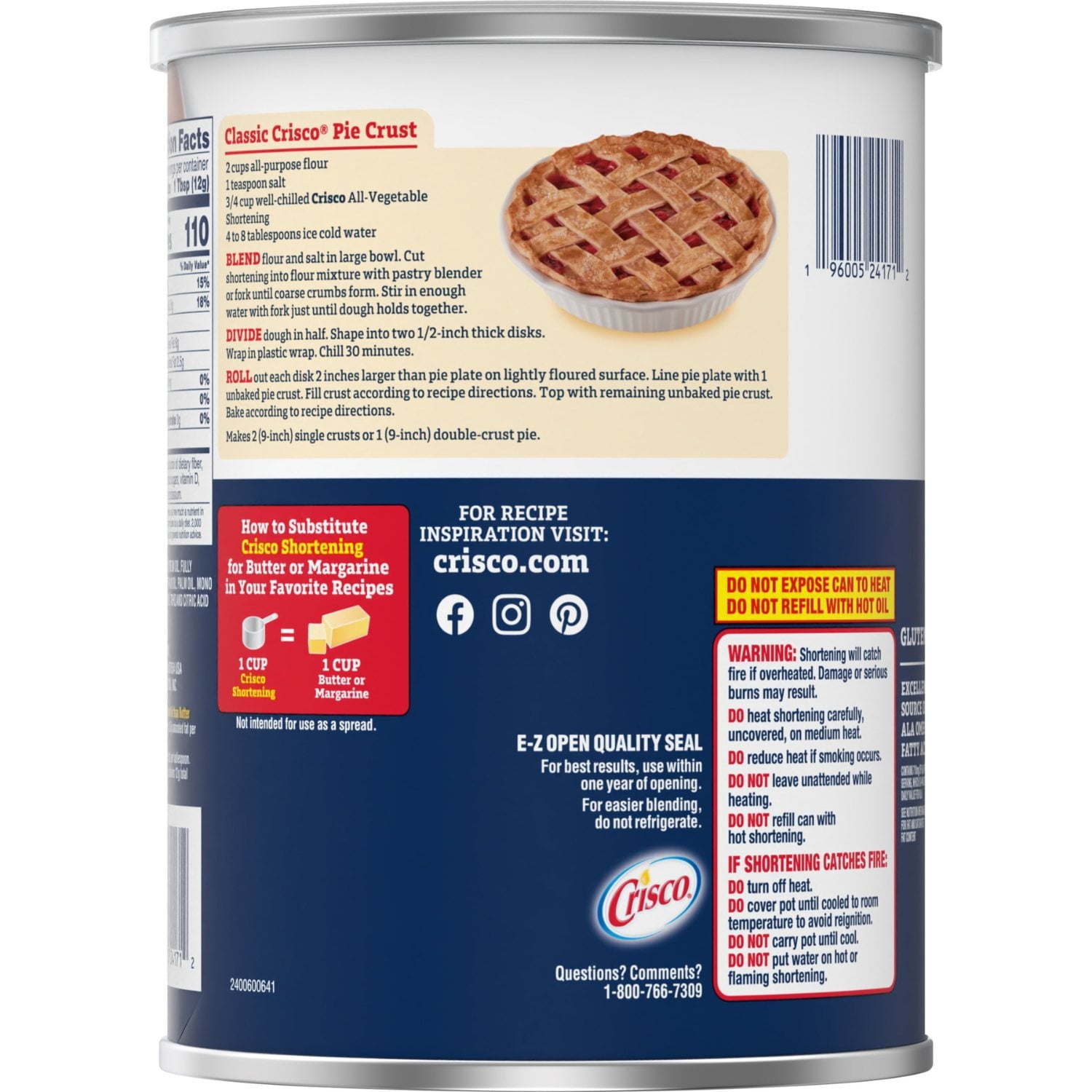 Crisco All-Vegetable Shortening, 96 oz.