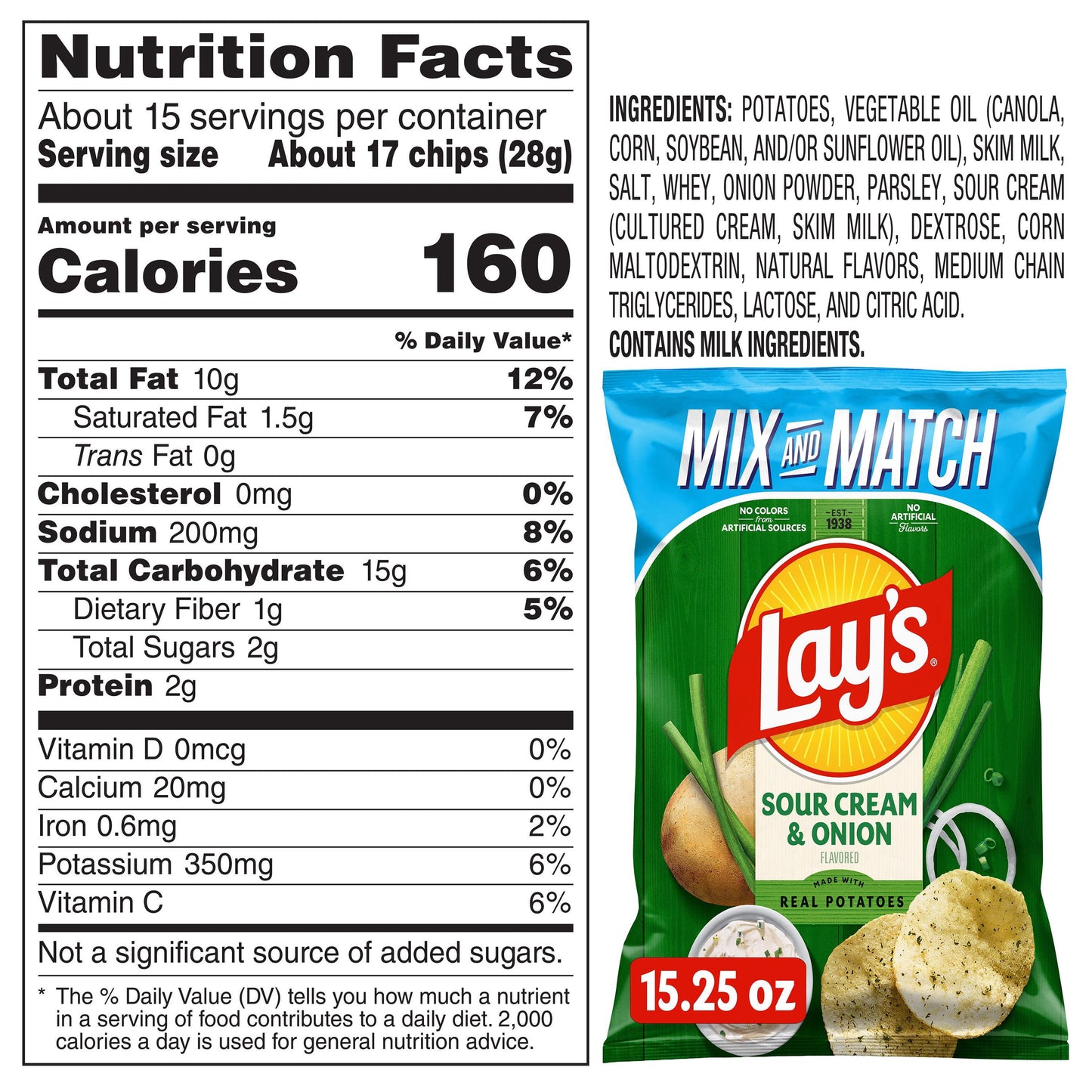 Lay's Sour Cream & Onion Potato Chips, 15.25 oz.
