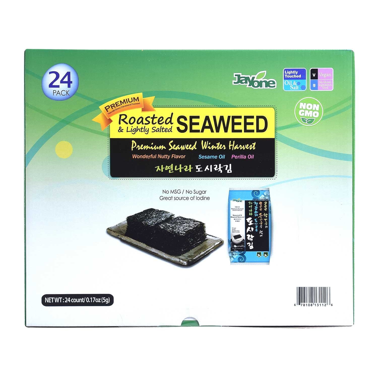 Jayone Roasted & Lightly Salted Seaweed, 0.17 oz., 24 pk.