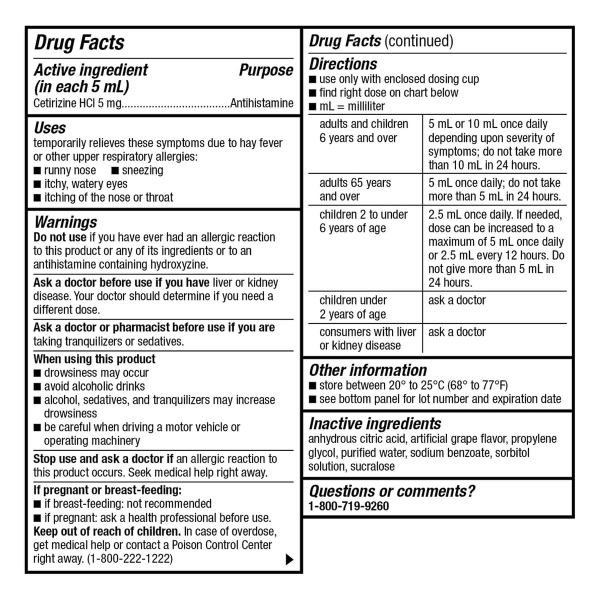Member's Mark Children's Cetirizine Hydrochloride All Day Allergy Oral Solution, Grape Flavored, 8 fl. oz., 2 pk.