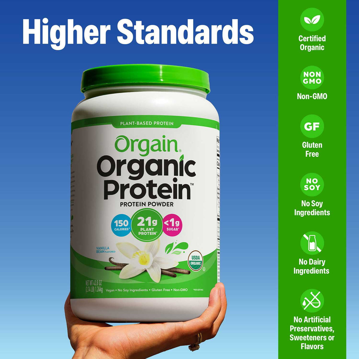 Orgain Organic 21g Plant-Based Protein Powder, Vanilla Bean 2.74 lbs.