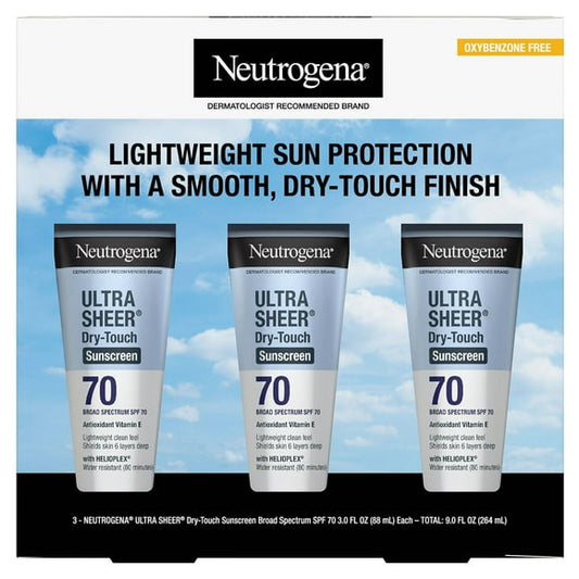 Neutrogena Ultra Sheer Dry-Touch Sunscreen Lotion, SPF 70, 3 oz., 3pk.