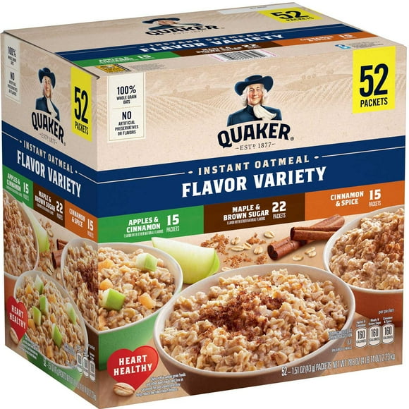 Quaker Instant Oatmeal, Variety Pack, 1.51 oz., 52 pk.