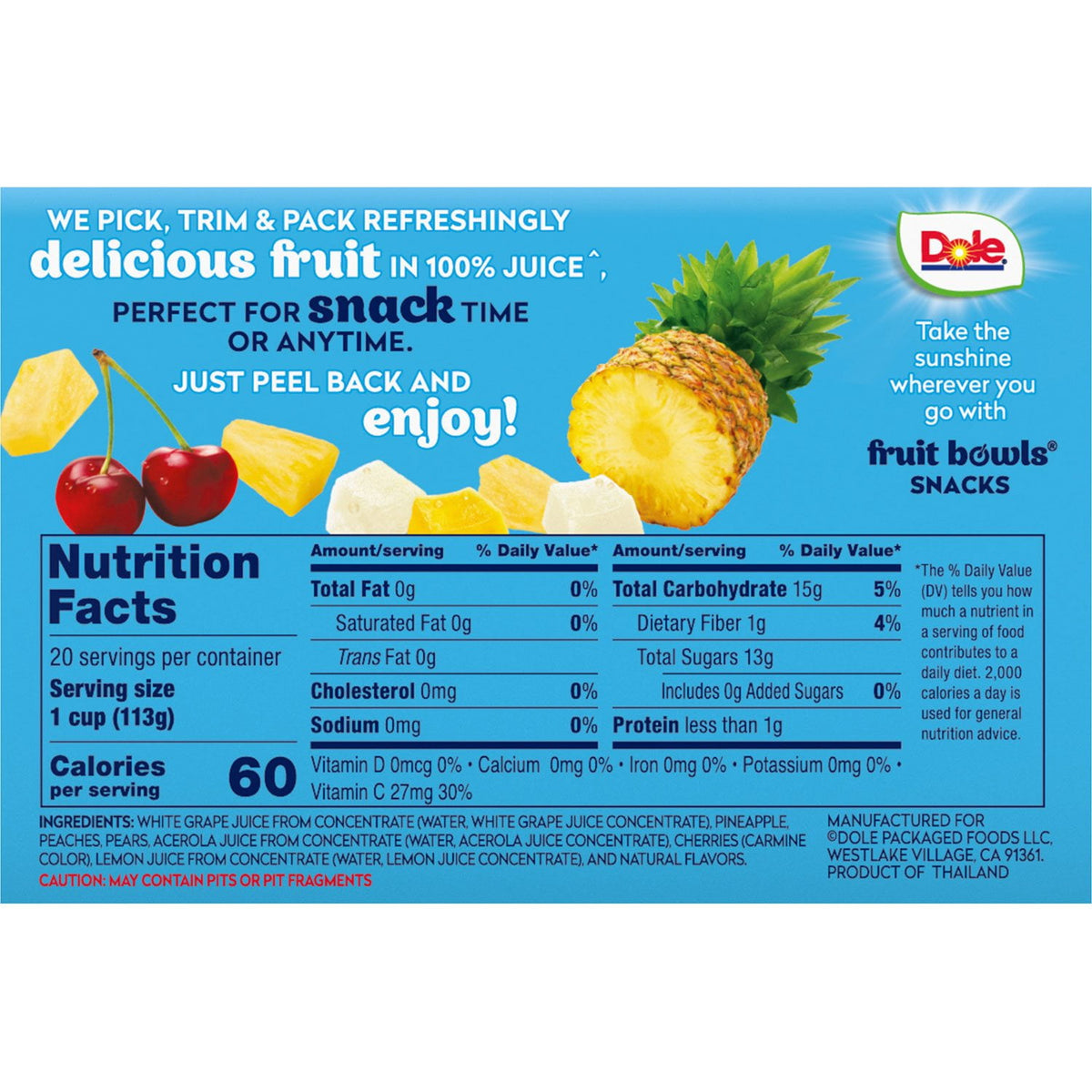 Dole Fruit Bowls Cherry Mixed Fruit in 100% Juice 4 oz., 20 pk.