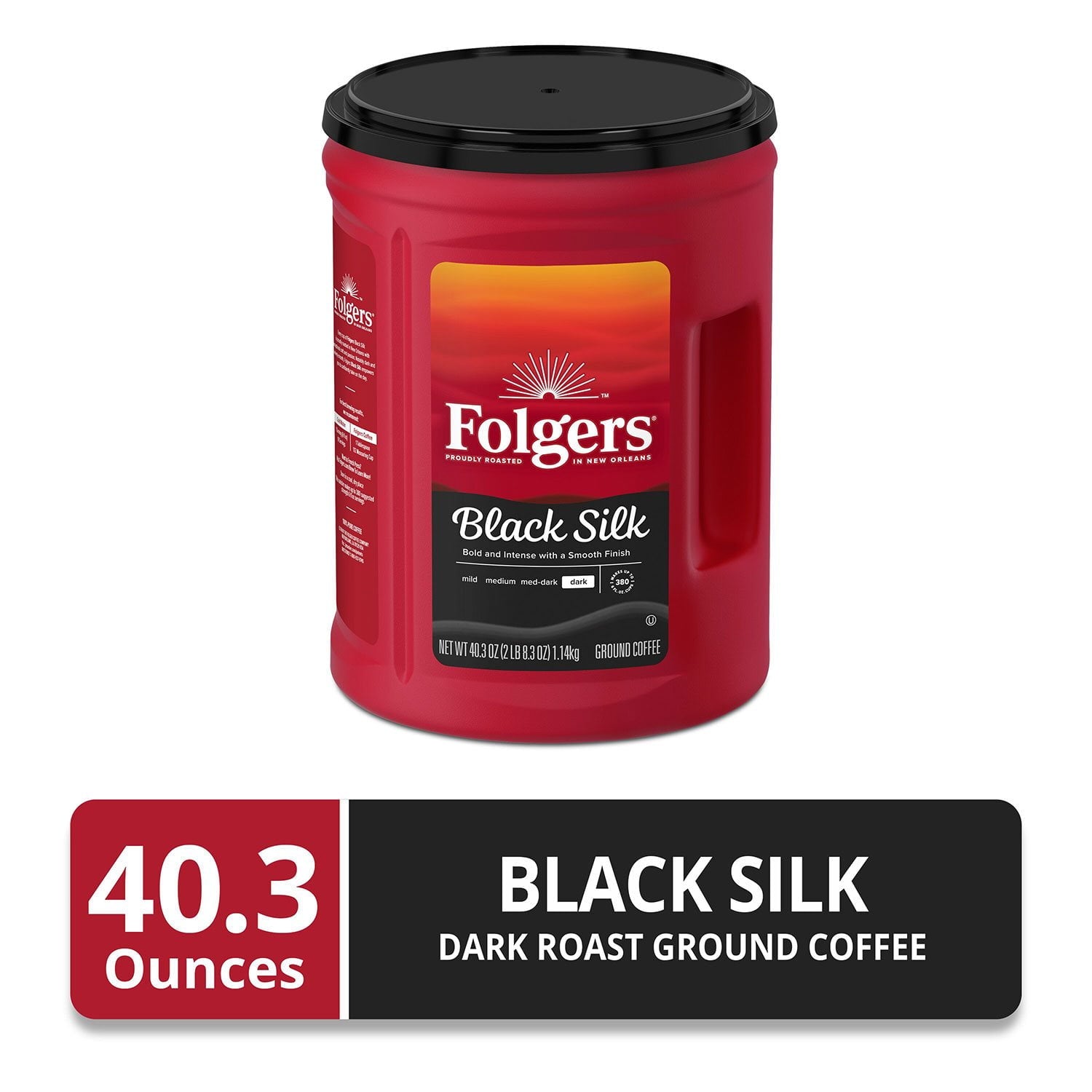 Folgers Dark Roast Ground Coffee, Black Silk, 40.3 oz.