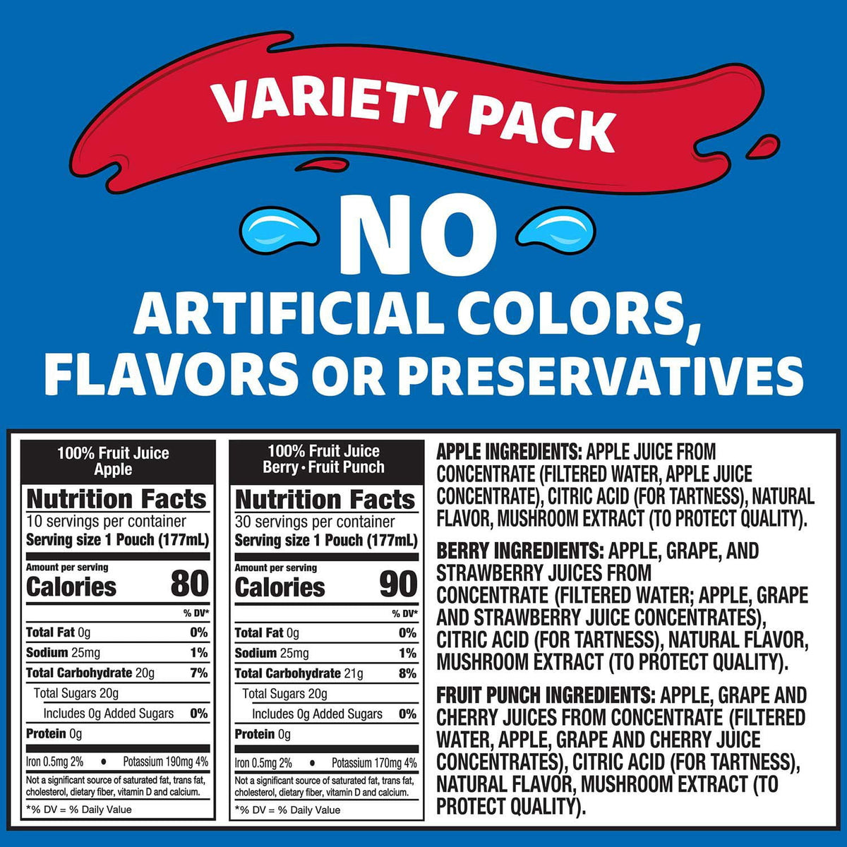 Capri Sun 100% Juice Variety Pack, 6 fl. oz. pouches, 40 pk.