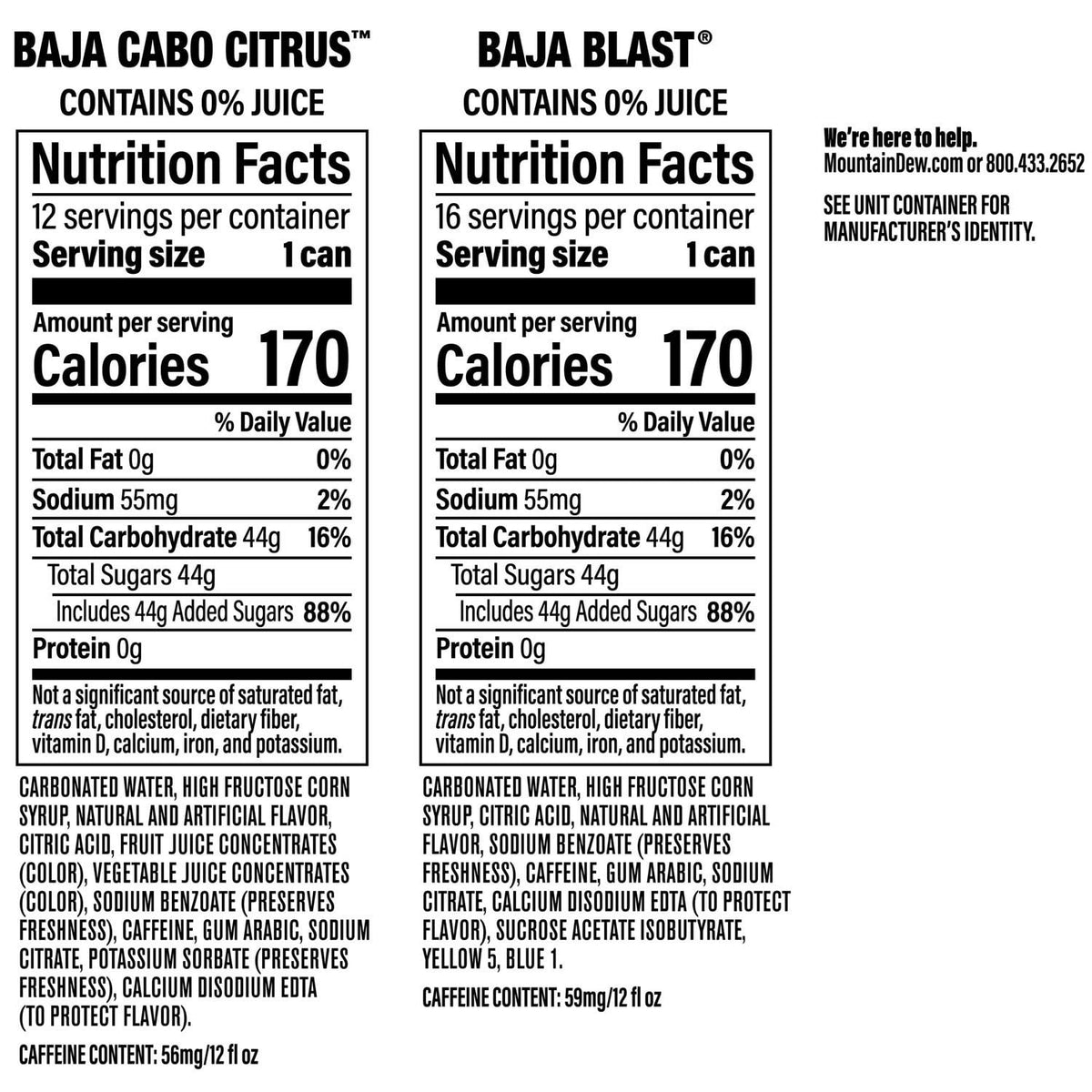 Mountain Dew Baja Blast and Cabo Citrus Variety pack, 12 fl. oz., 28 pk.