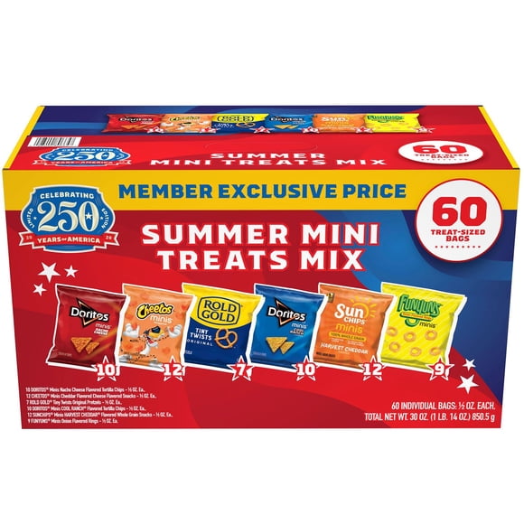 Frito-Lay Summer Mini Chips and Treat Mix, Variety Pack Snacks, 0.5 oz., 60 pk.