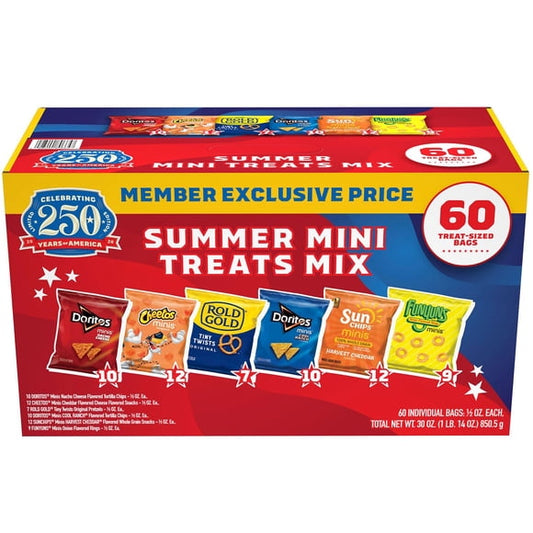 Frito-Lay Summer Mini Chips and Treat Mix, Variety Pack Snacks, 0.5 oz., 60 pk.